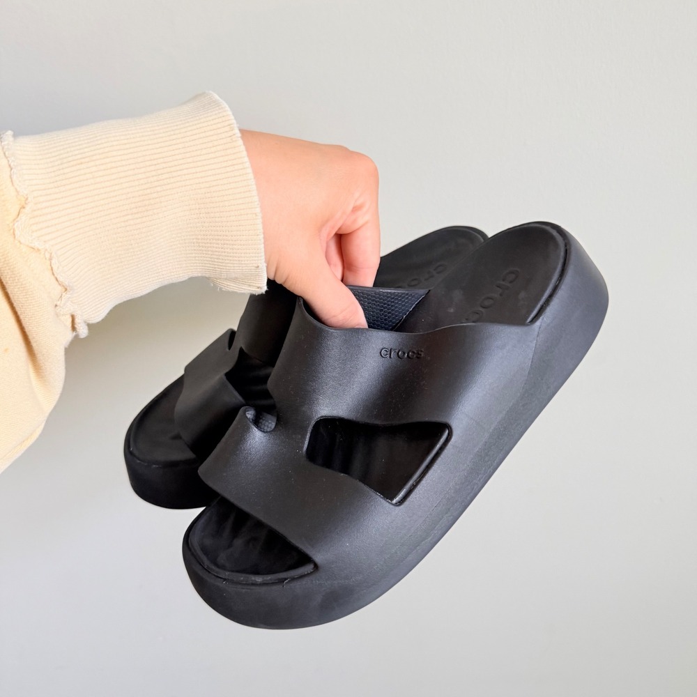 Crocs Brooklyn H-Strap Platform Slides Black Women Size 8 Sandals 208381-001 - Picture 3 of 6